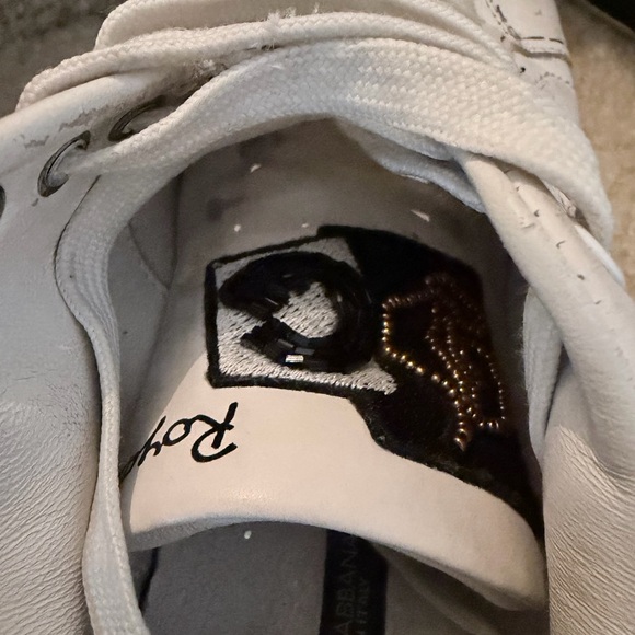 DOLCE & GABBANA DG Logo Heart Pearl Logo Low Top Sneaker PORTOFINO White Gold 7W - Picture 12 of 13